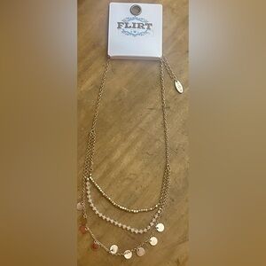 NWT FLIRT Triple Layered Necklace Gold/Pink
